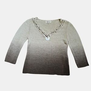 Vintage Armand Thiery Ombre Beaded Knit‎ Sweater Top S Artsy Boho Festival Y2K